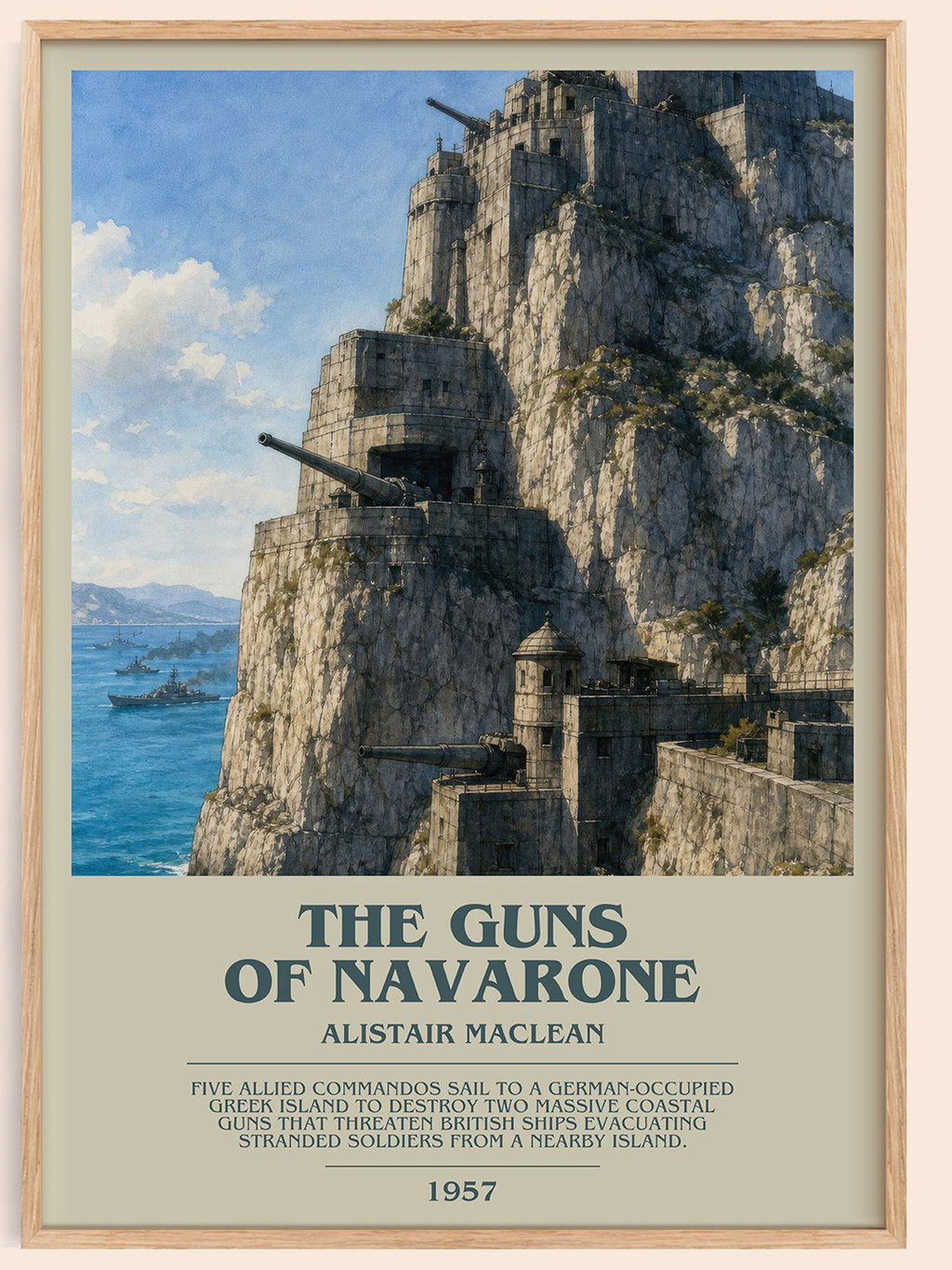 The Guns of Navarone bookish book poster by Alistair MacLean – framed literary art print