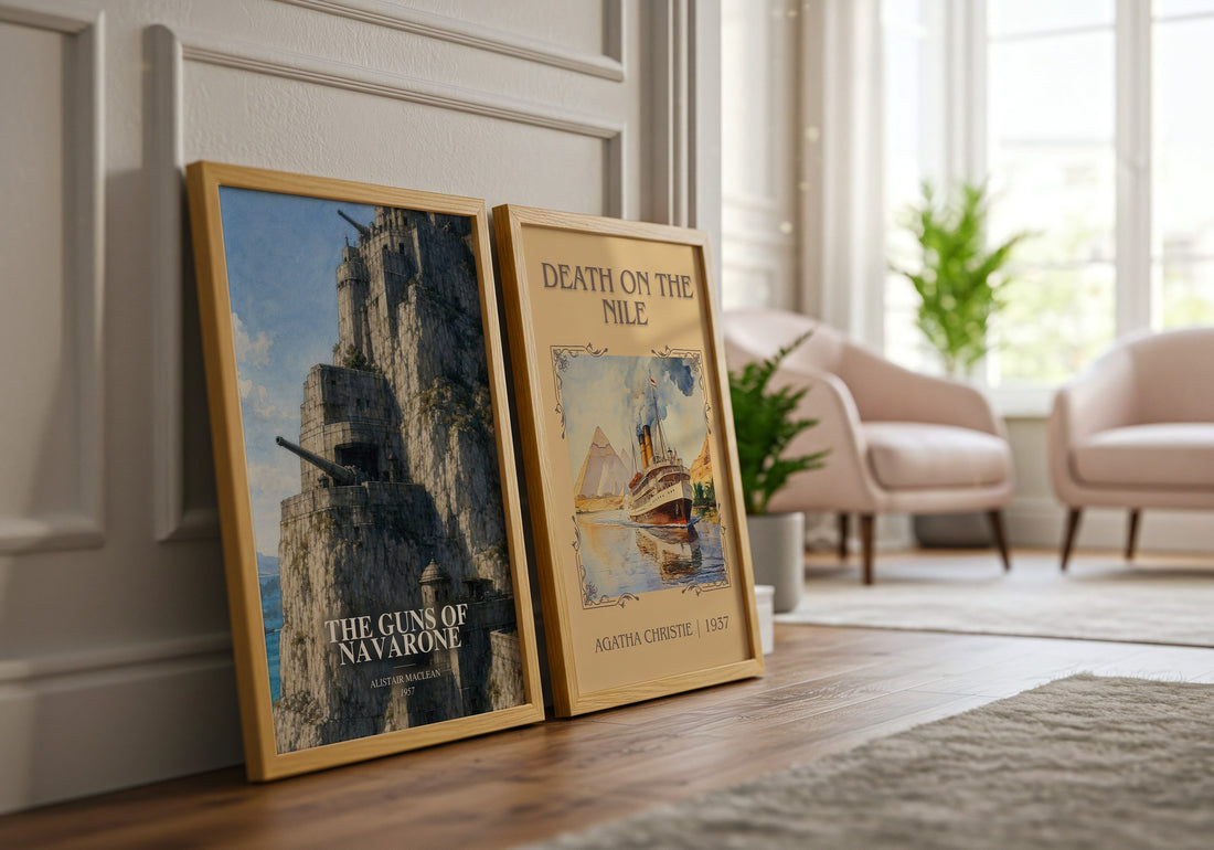 The Guns of Navarone watercolour print framed by window – literary home decor