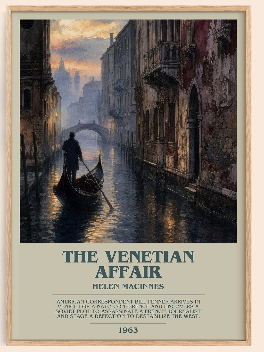 The Venetian Affair bookish book poster by Helen MacInnes – framed literary art print