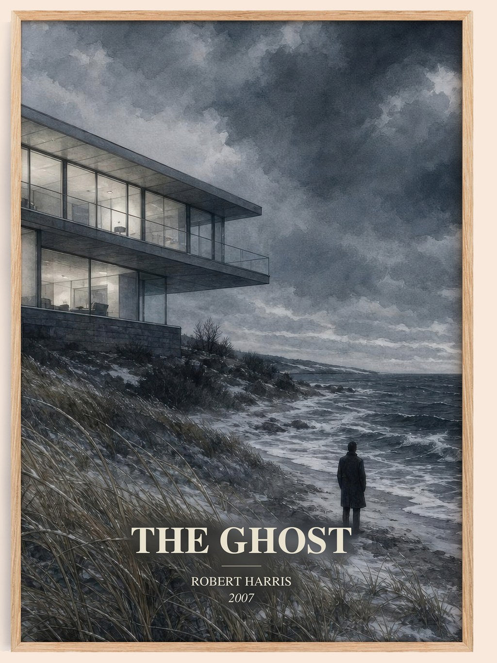 The Ghost watercolour book poster by Robert Harris – framed literary art print
