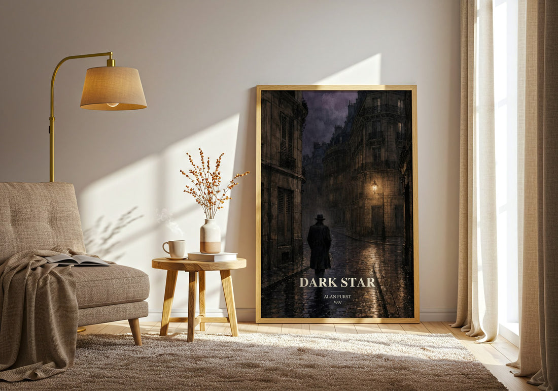 Dark Star watercolour print in frame leaning in hallway – thriller wall art
