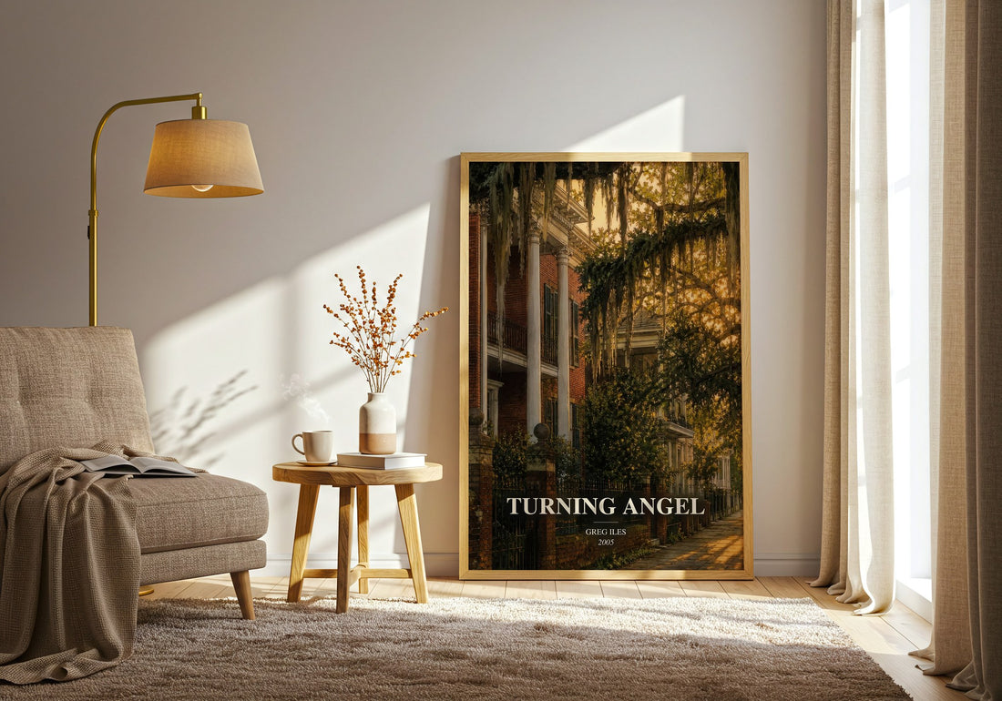 Turning Angel watercolour print in frame leaning in hallway – legal thriller wall art