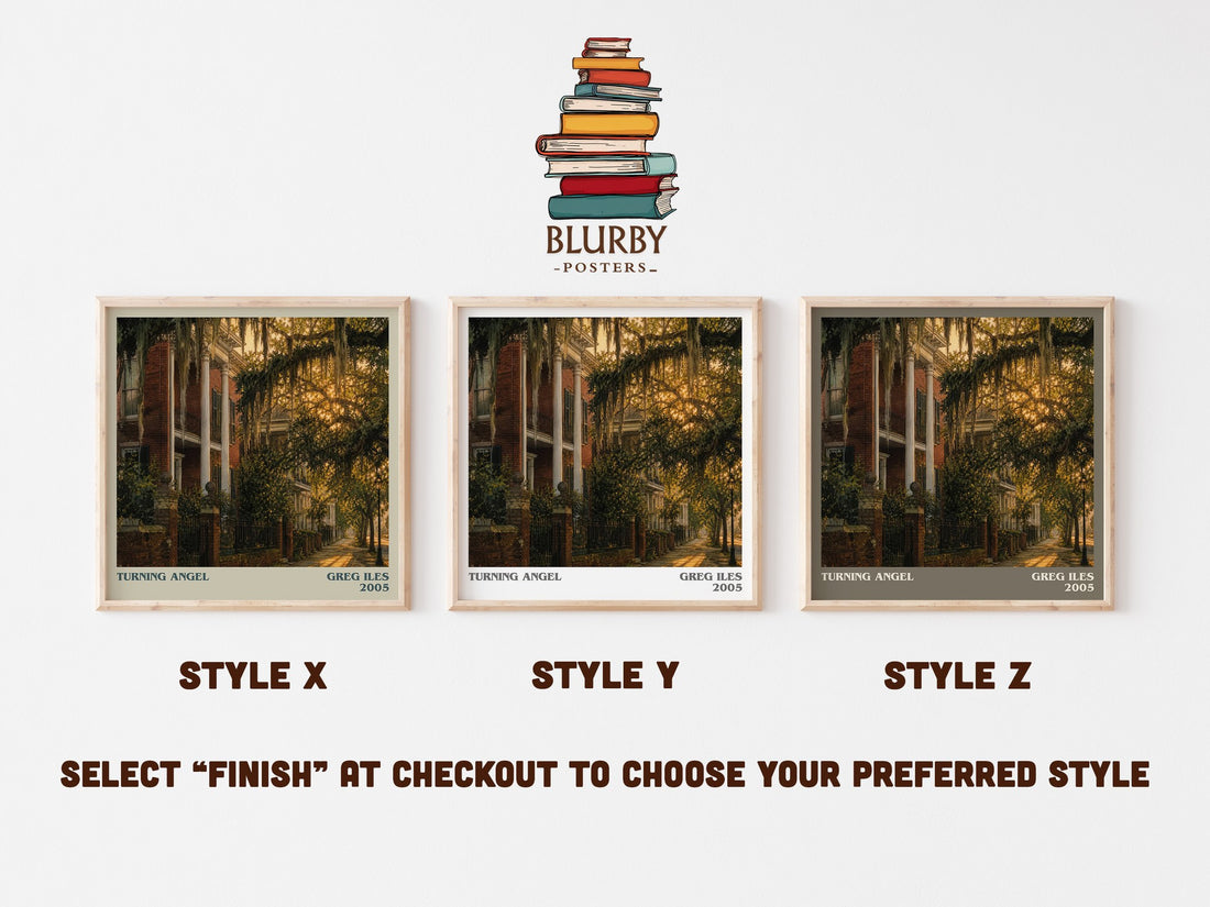 Turning Angel literary print in frame leaning in hallway – legal thriller wall art (mockup)