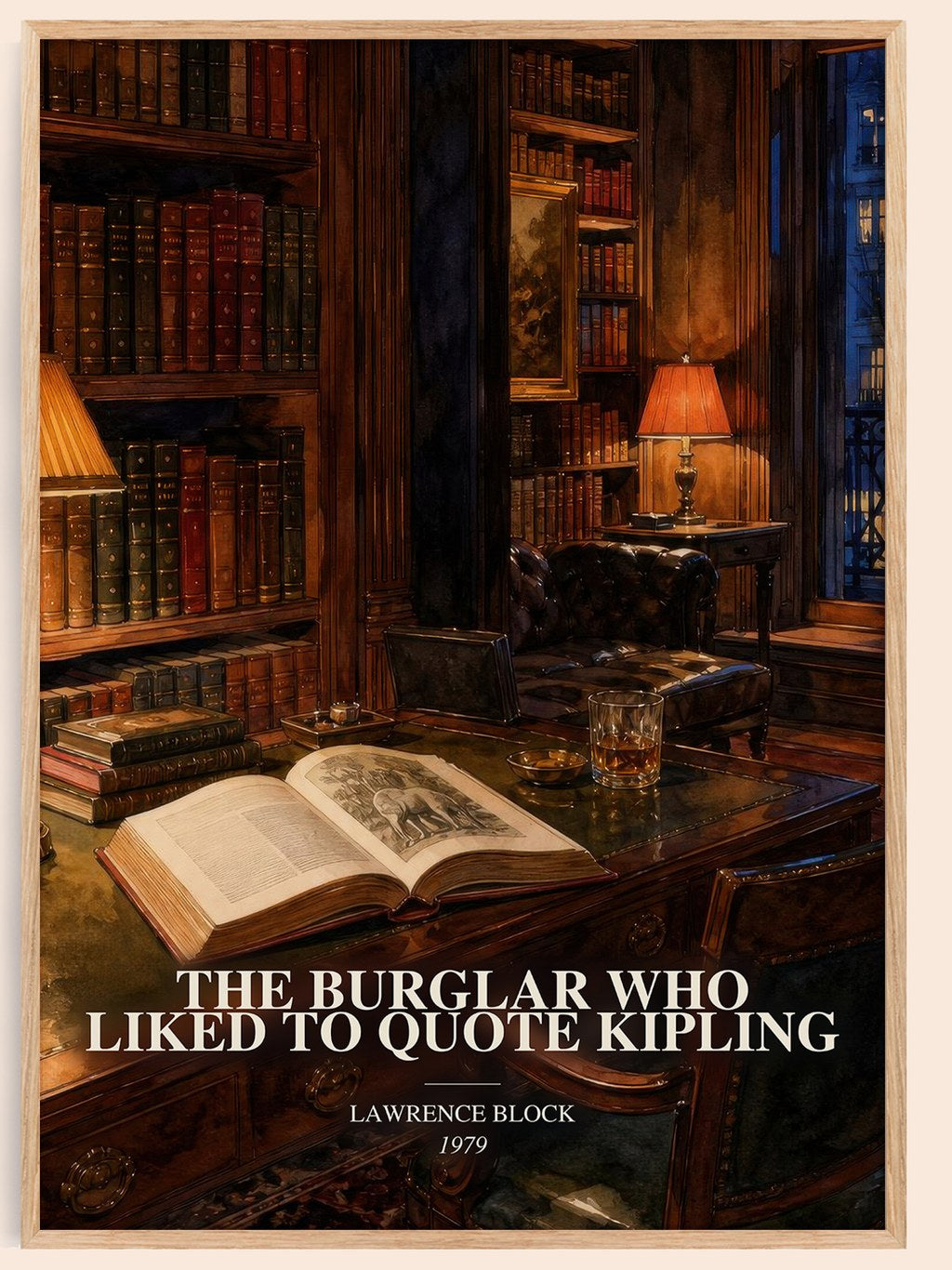 The Burglar Who Liked to Quote Kipling watercolour book poster by Lawrence Block – framed literary art print
