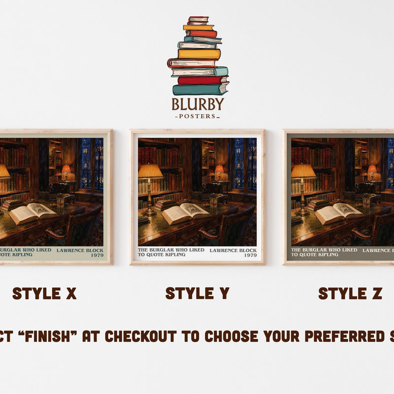 The Burglar Who Liked to Quote Kipling literary print in frame leaning in hallway – mystery wall art