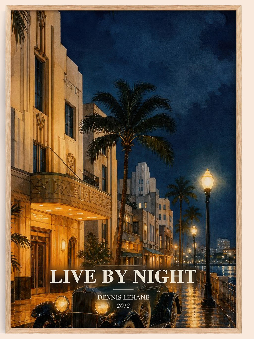 Live by Night watercolour book poster by Dennis Lehane – framed literary art print
