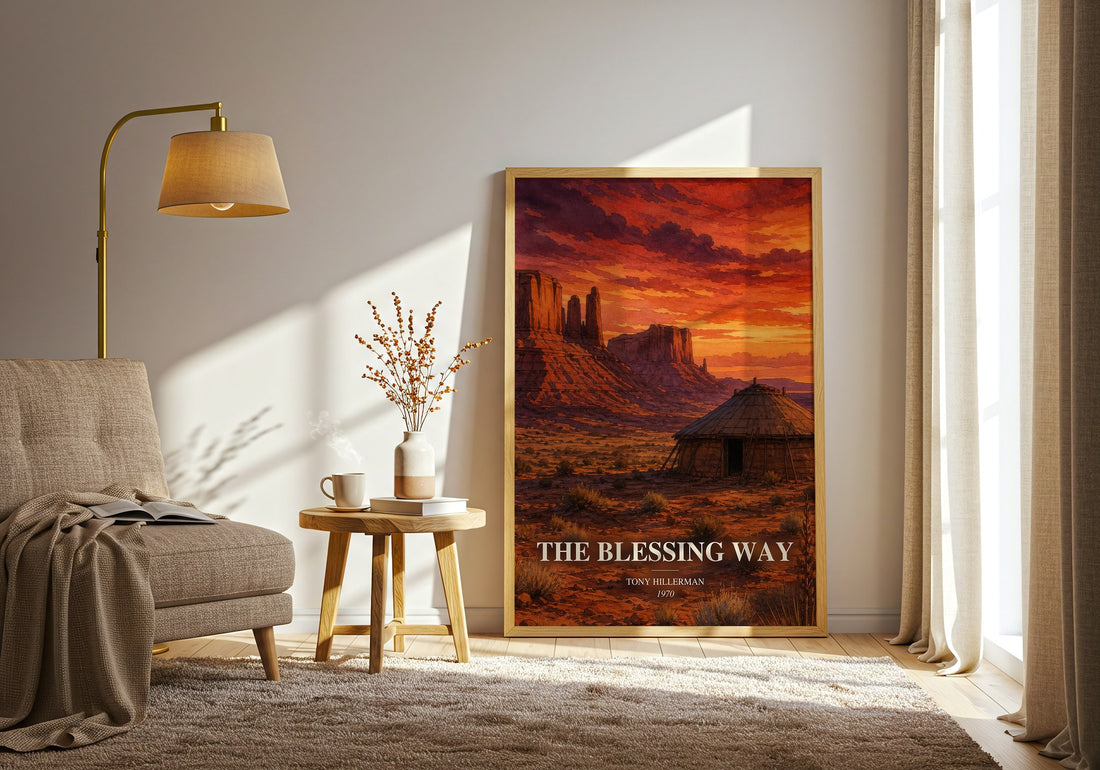The Blessing Way watercolour print in frame leaning in hallway – mystery wall art (mockup)