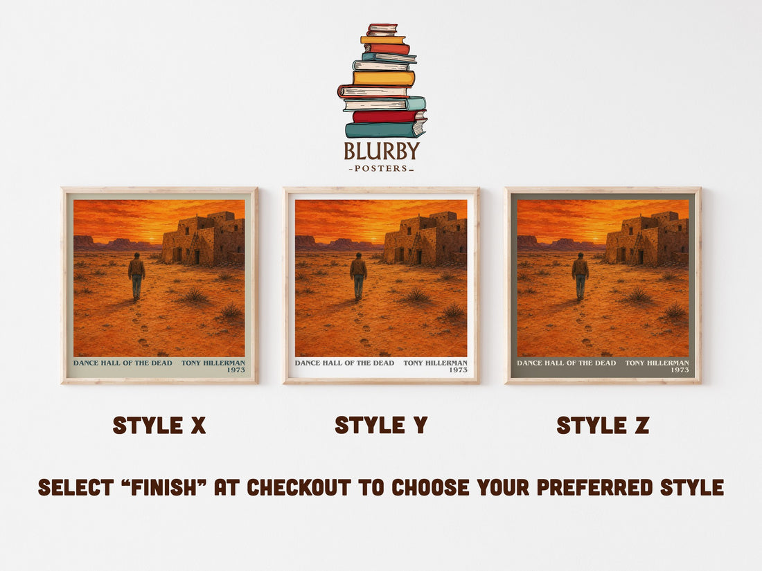 Dance Hall of the Dead literary print in frame leaning in hallway – mystery wall art (mockup)