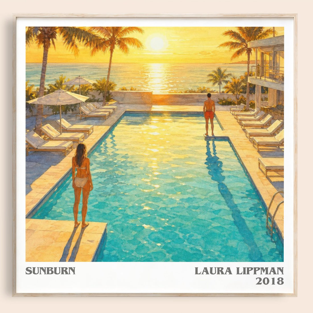 Sunburn literary book poster by Laura Lippman – framed literary art print