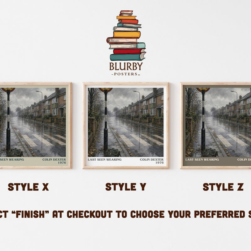 Last Seen Wearing literary print in frame leaning in hallway – mystery wall art