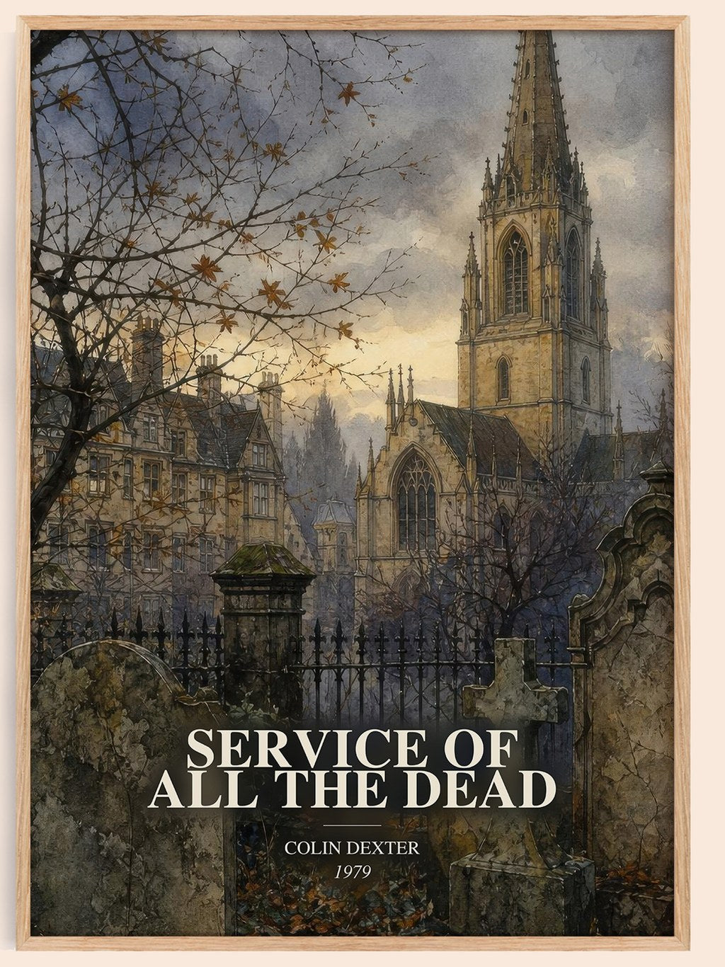 Service of All the Dead watercolour book poster by Colin Dexter – framed literary art print