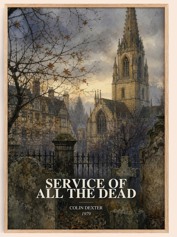 Service of All the Dead watercolour book poster by Colin Dexter – framed literary art print
