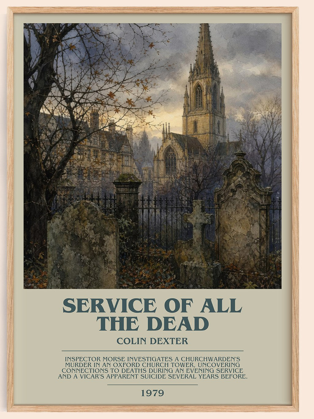 Service of All the Dead bookish book poster by Colin Dexter – framed literary art print