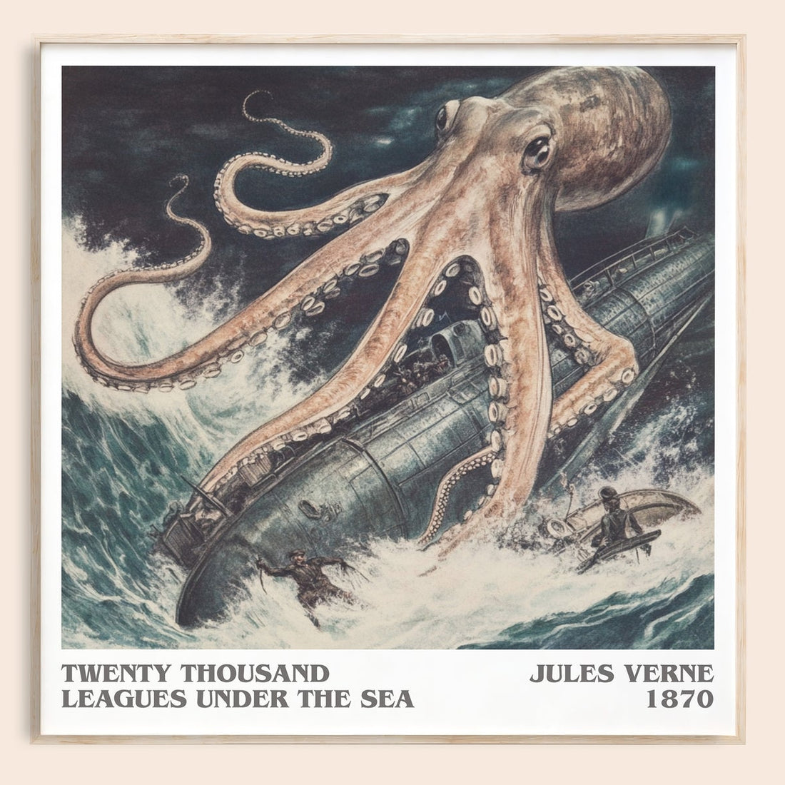 Twenty Thousand Leagues Under the Sea literary book poster by Jules Verne – framed literary art print