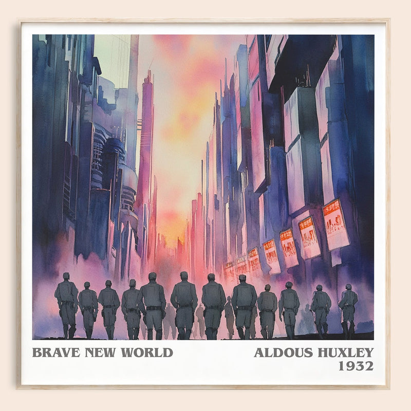 Brave New World literary book poster by Aldous Huxley – framed literary art print