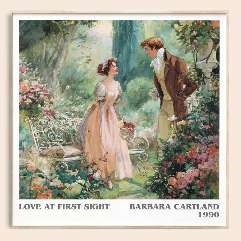 Love at First Sight literary book poster by Barbara Cartland – framed literary art print