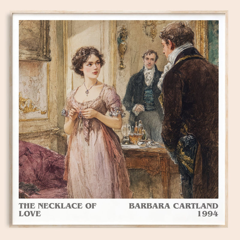 The Necklace of Love literary book poster by Barbara Cartland – framed literary art print