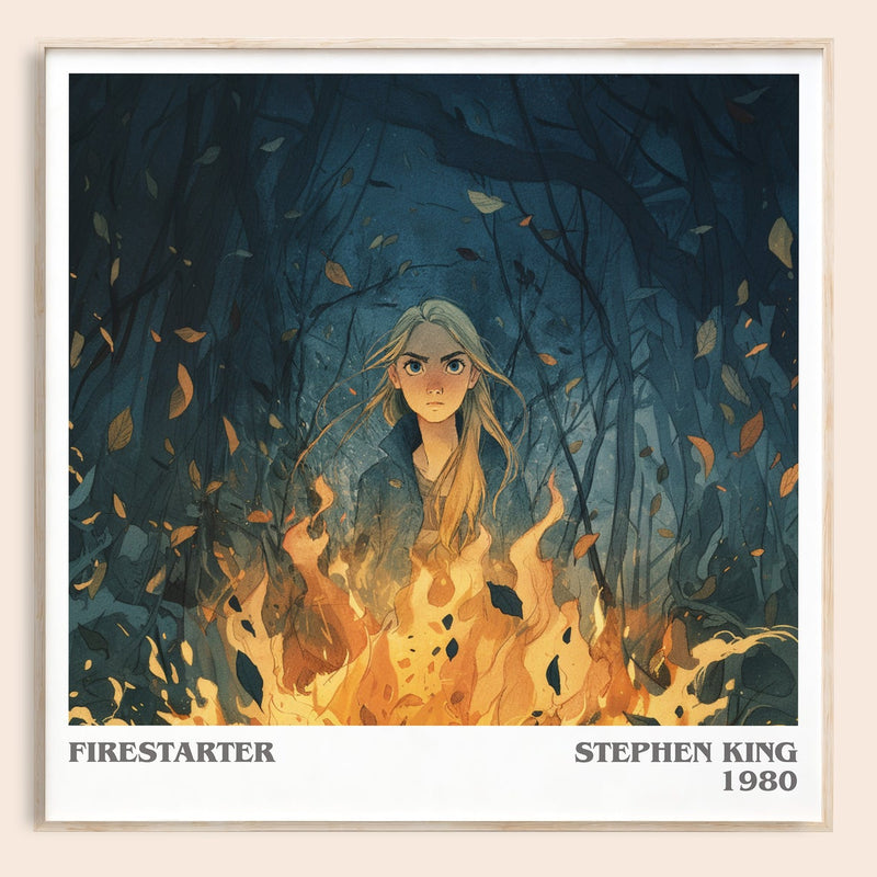 Firestarter literary book poster by Stephen King – framed literary art print