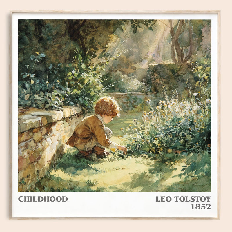 Childhood literary book poster by Leo Tolstoy – framed literary art print