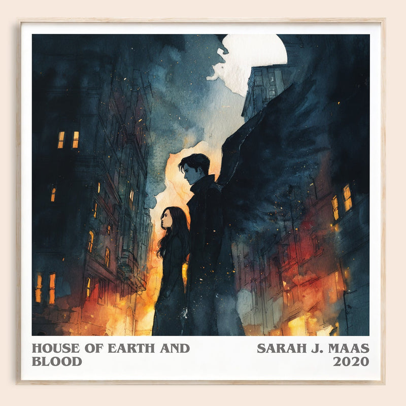 House of Earth and Blood literary book poster by Sarah J. Maas – framed literary art print