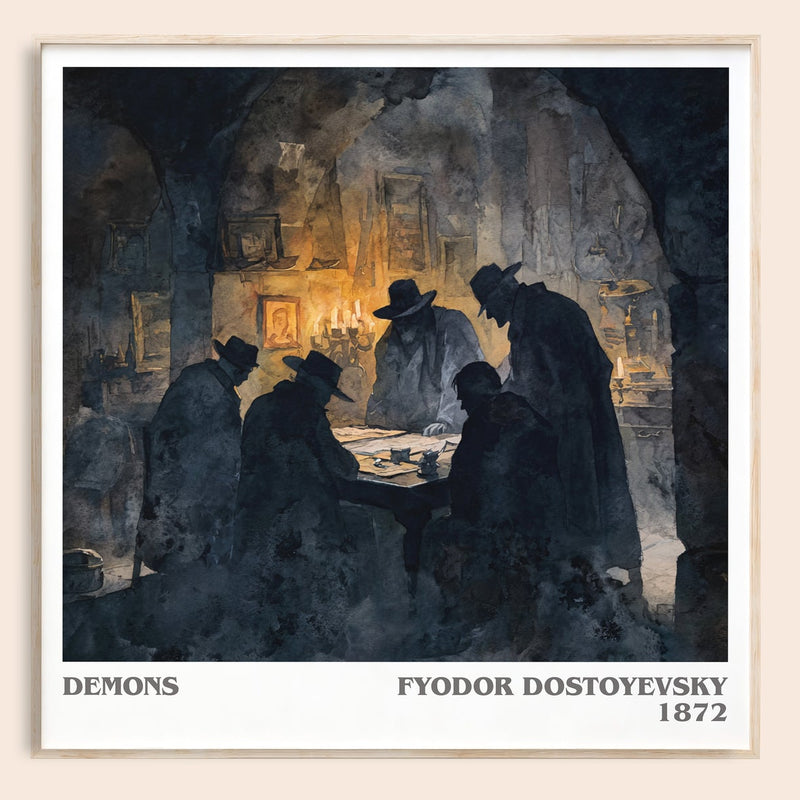 Demons literary book poster by Fyodor Dostoevsky – framed literary art print