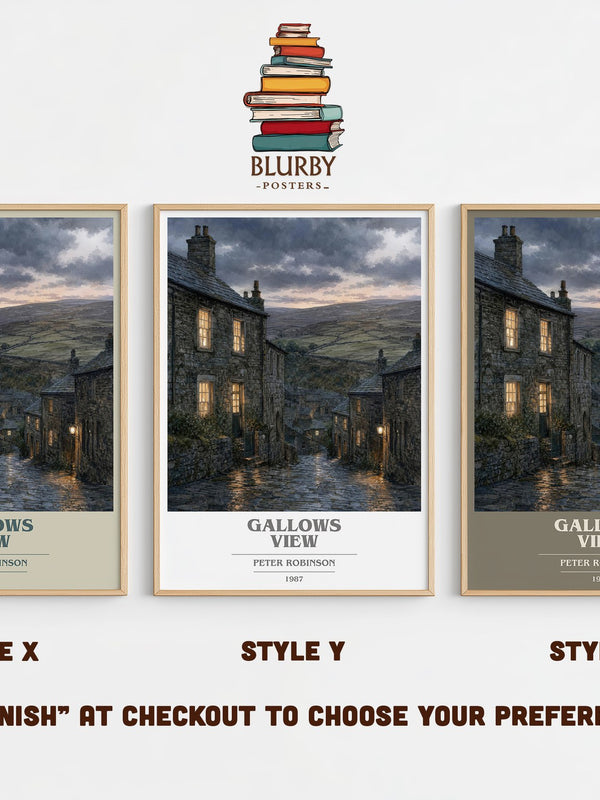 Gallows View book cover print in frame leaning in hallway – mystery wall art