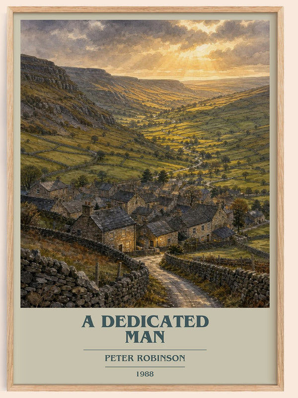 A Dedicated Man book cover book poster by Peter Robinson – framed literary art print