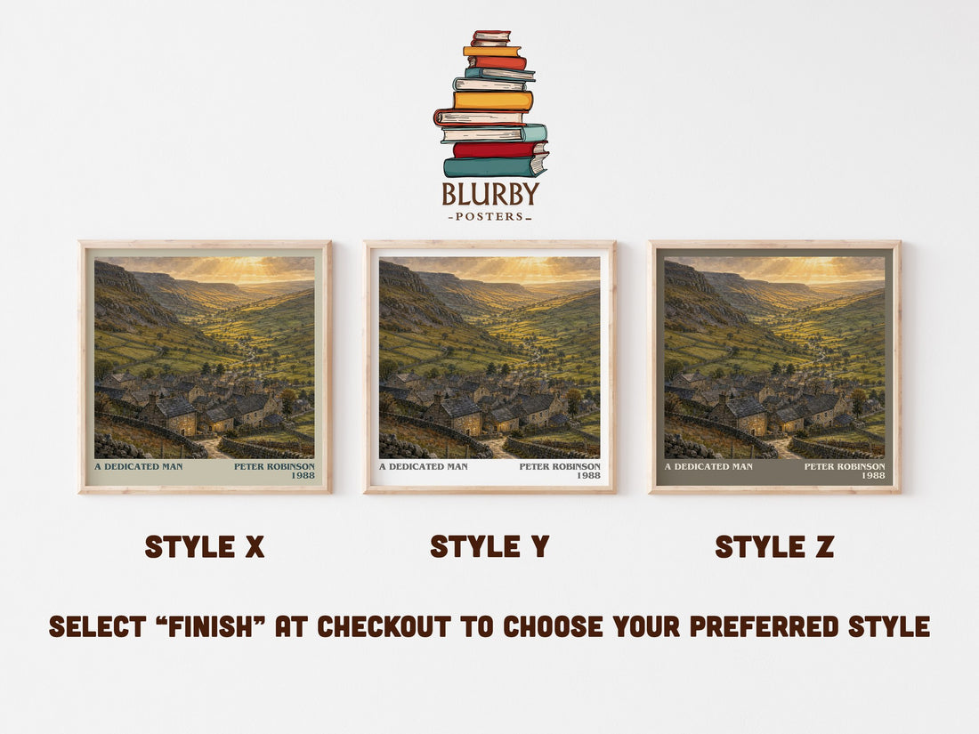 A Dedicated Man literary print in frame leaning in hallway – mystery wall art (mockup)
