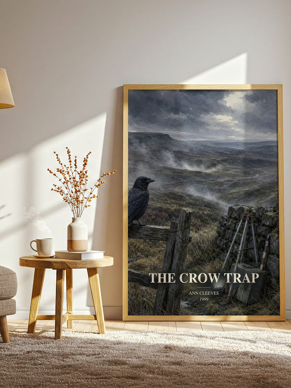 The Crow Trap watercolour print in frame leaning in hallway – mystery wall art