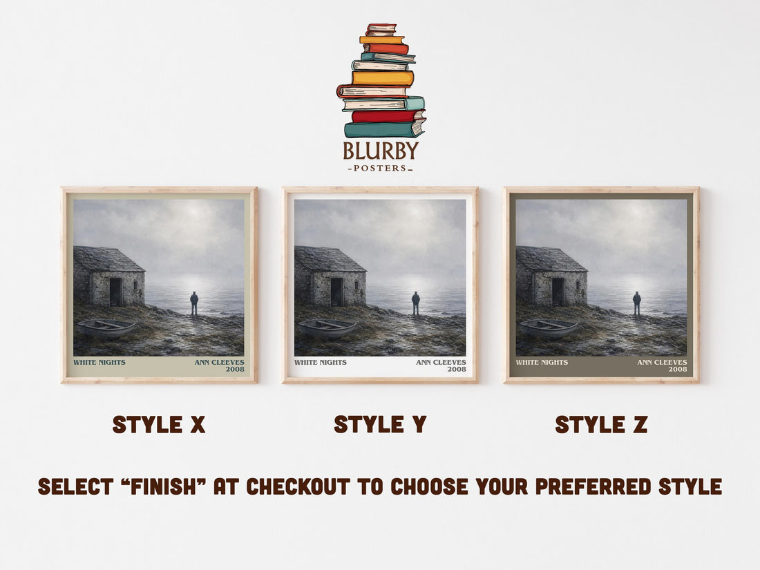 White Nights literary print in frame leaning in hallway – crime wall art (mockup)