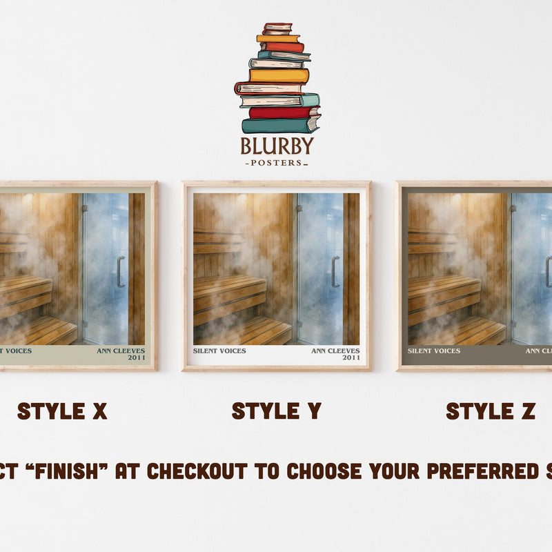 Silent Voices literary print in frame leaning in hallway – mystery wall art
