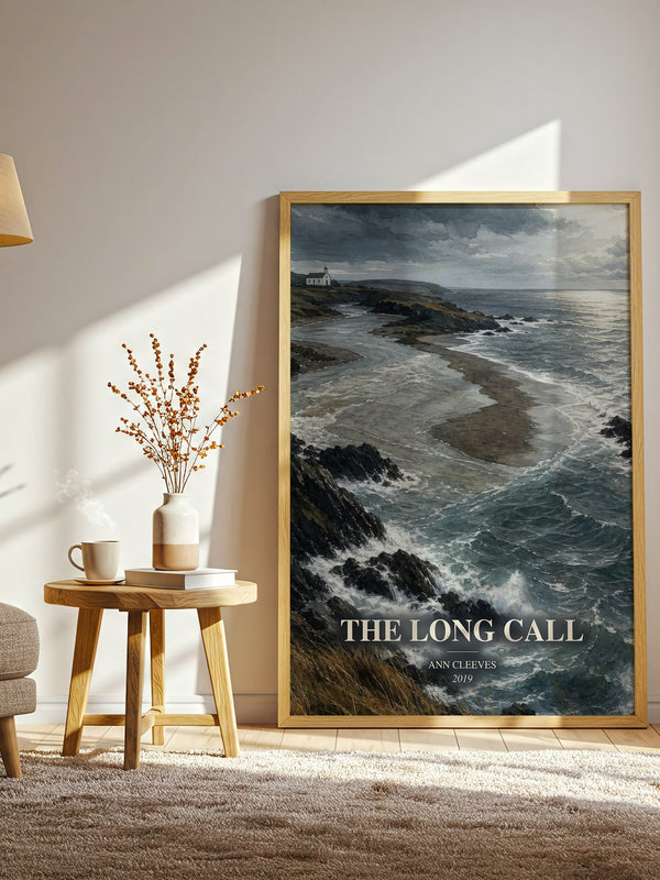 The Long Call watercolour print in frame leaning in hallway – mystery wall art