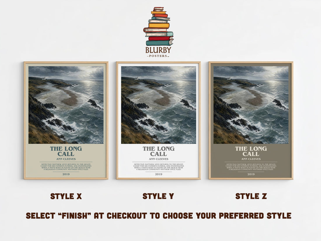 The Long Call bookish print in frame leaning in hallway – mystery wall art (mockup)