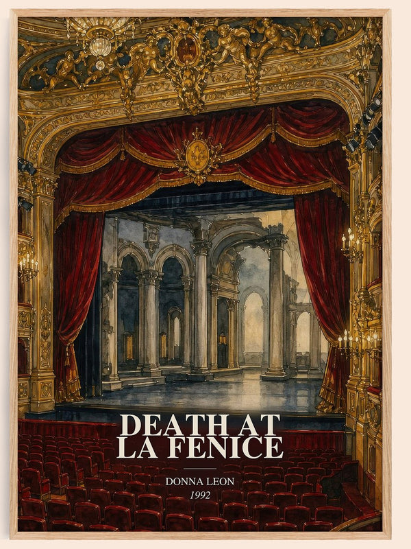 Death at La Fenice watercolour book poster by Donna Leon – framed literary art print