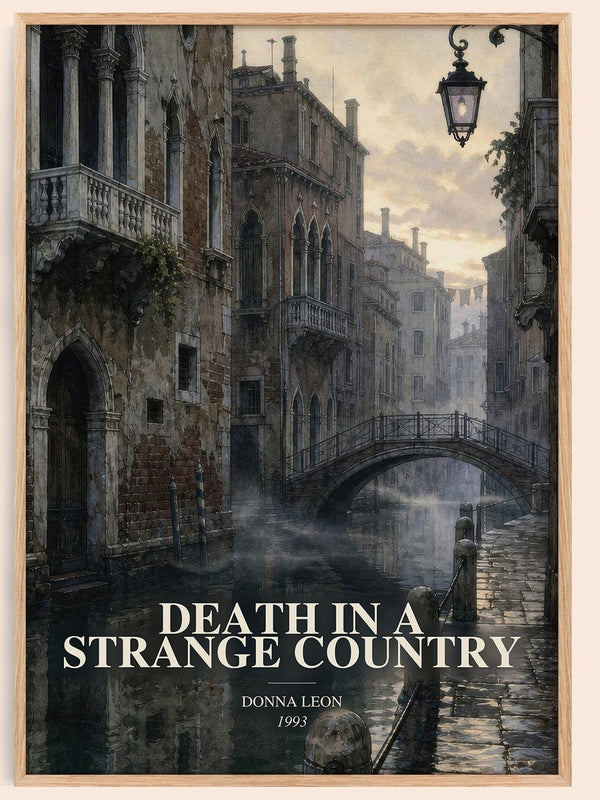 Death in a Strange Country watercolour book poster by Donna Leon – framed literary art print