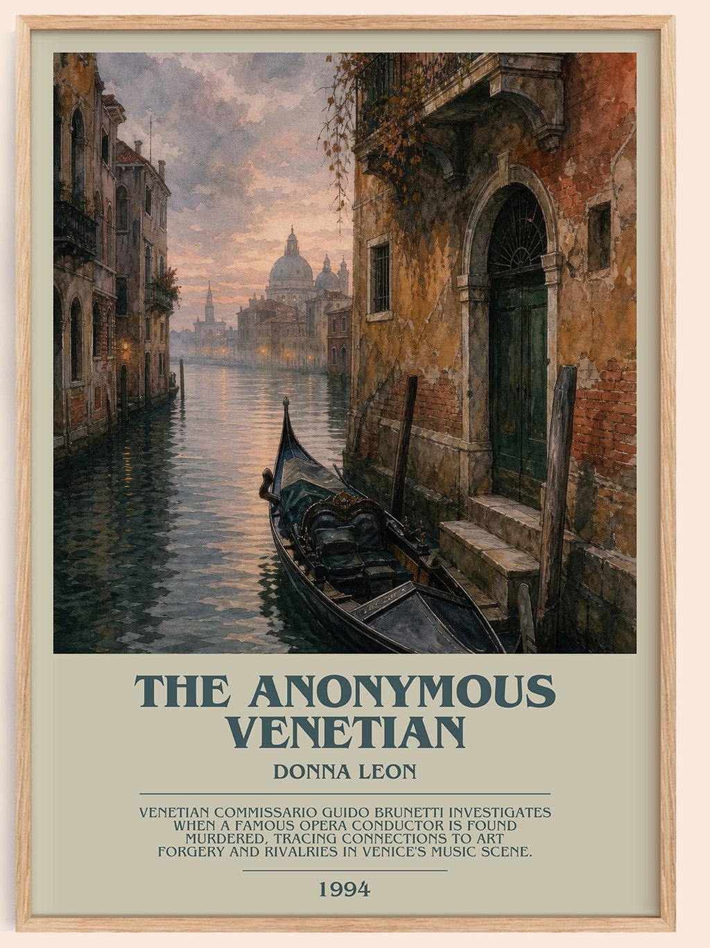 The Anonymous Venetian bookish book poster by Donna Leon – framed literary art print