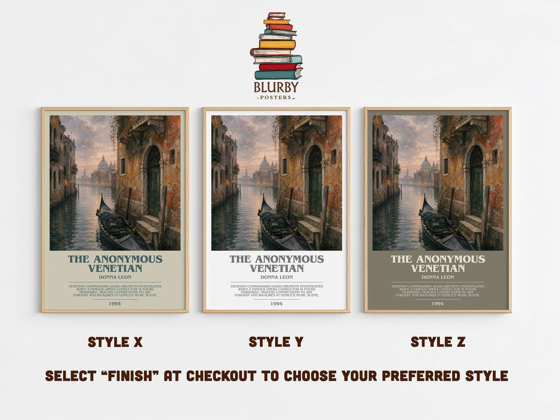 The Anonymous Venetian bookish print in frame leaning in hallway – literary fiction wall art (mockup)