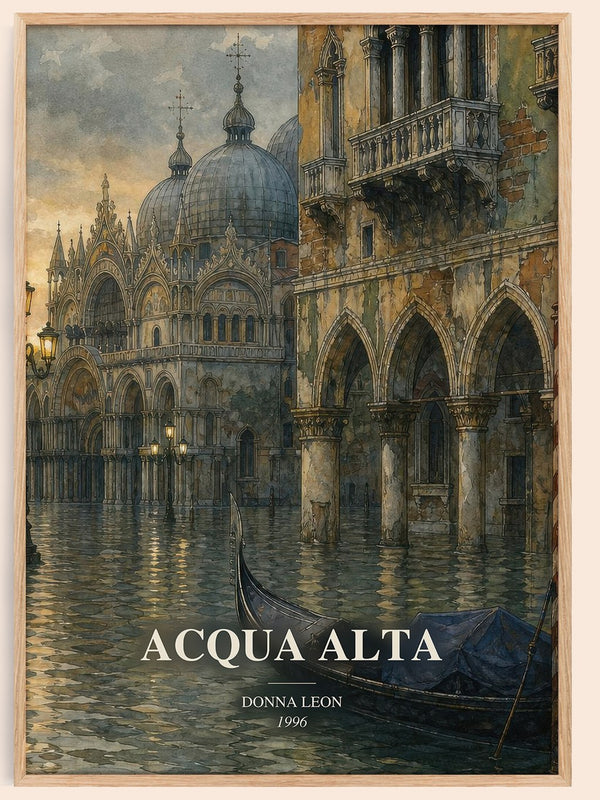 Acqua Alta watercolour book poster by Donna Leon – framed literary art print
