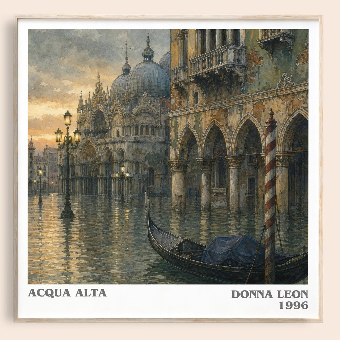 Acqua Alta literary book poster by Donna Leon – framed literary art print