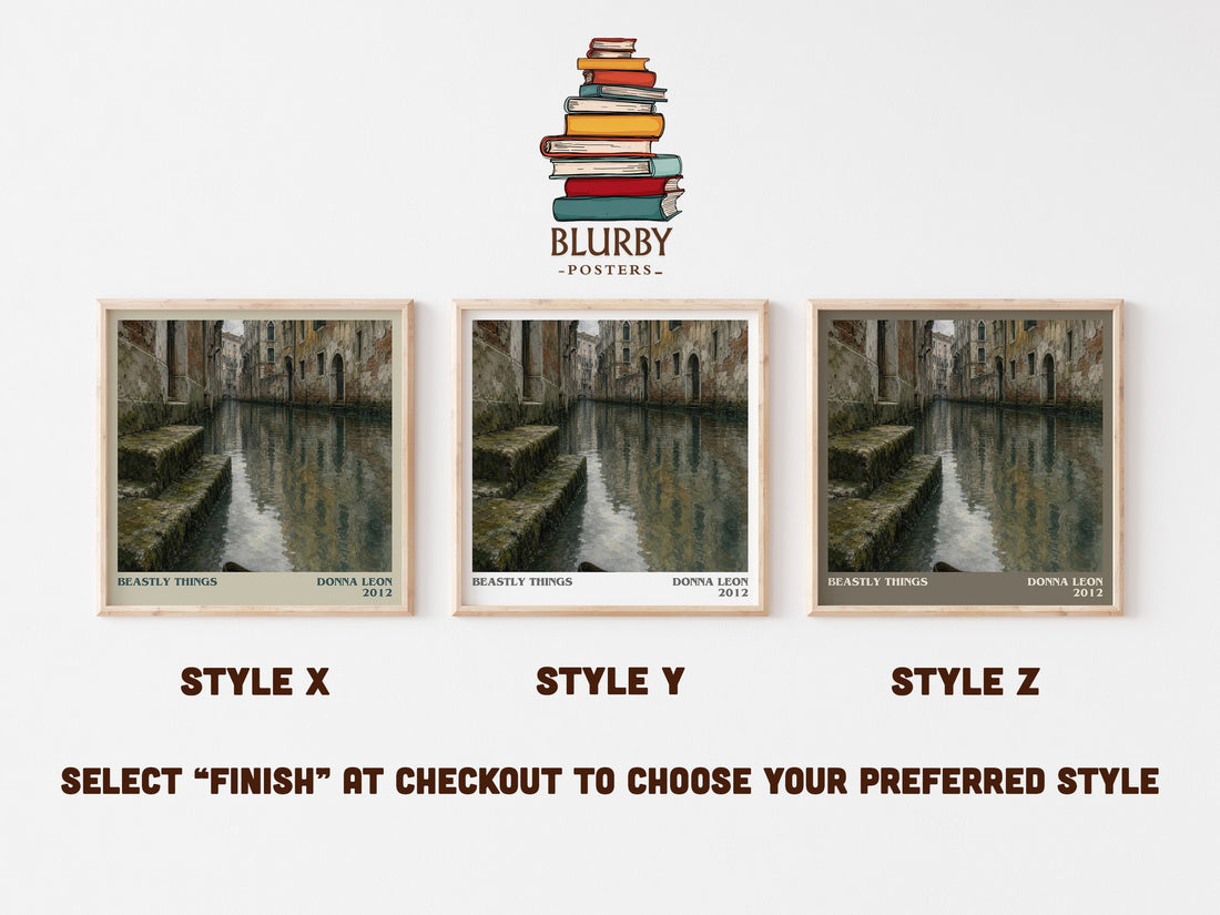 Beastly Things literary print in frame leaning in hallway – crime wall art (mockup)