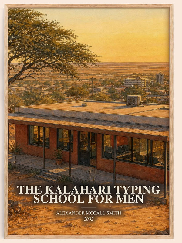 The Kalahari Typing School for Men watercolour book poster by Alexander McCall Smith – framed literary art print