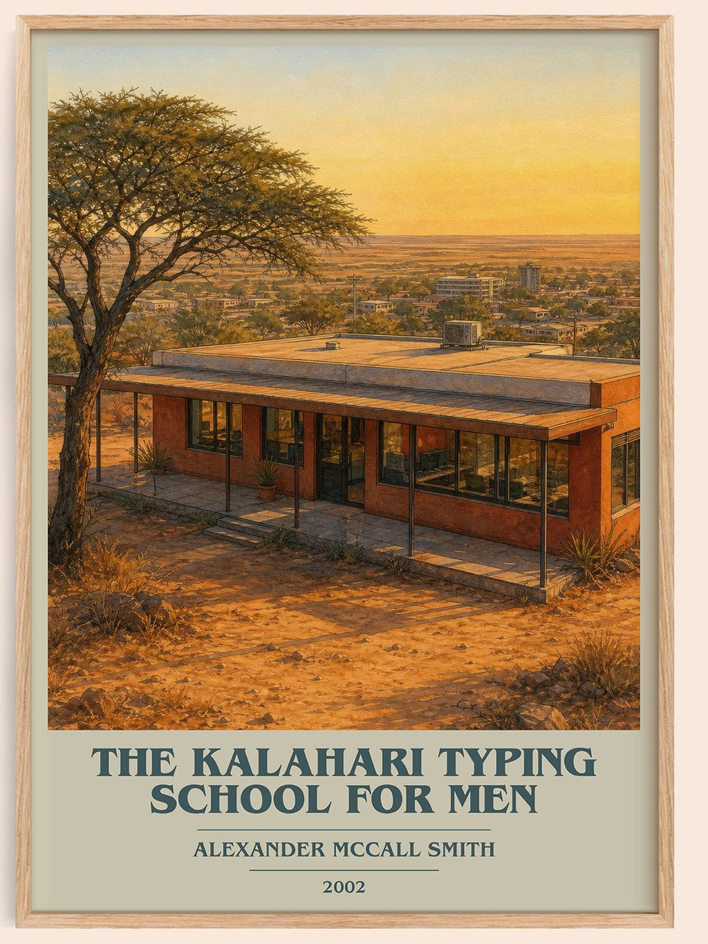 The Kalahari Typing School for Men book cover book poster by Alexander McCall Smith – framed literary art print