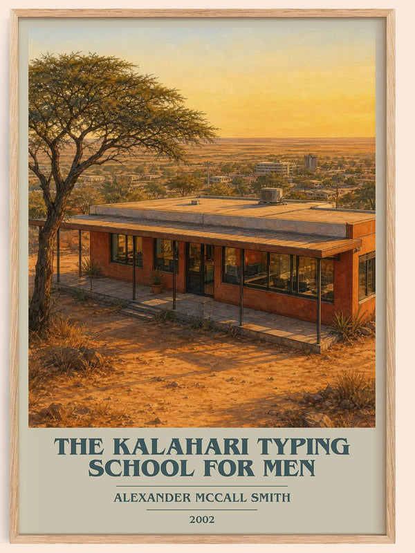 The Kalahari Typing School for Men book cover book poster by Alexander McCall Smith – framed literary art print