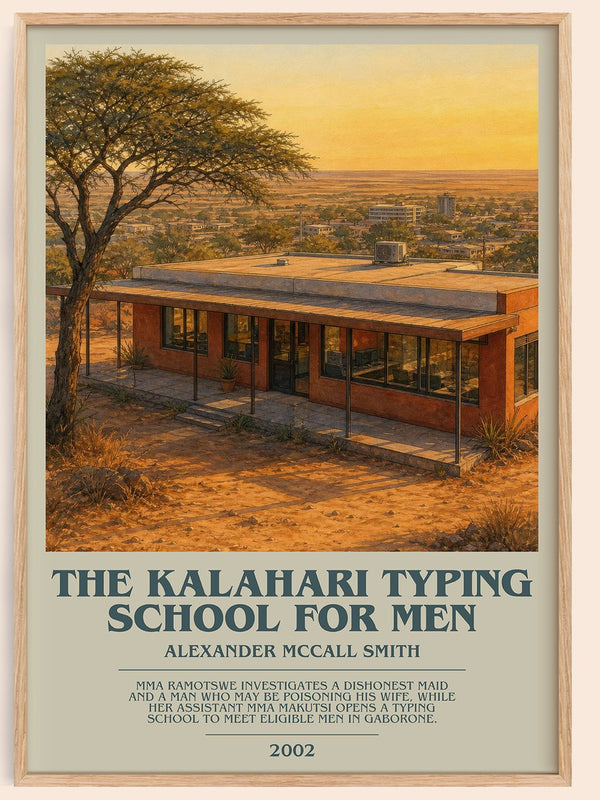 The Kalahari Typing School for Men bookish book poster by Alexander McCall Smith – framed literary art print