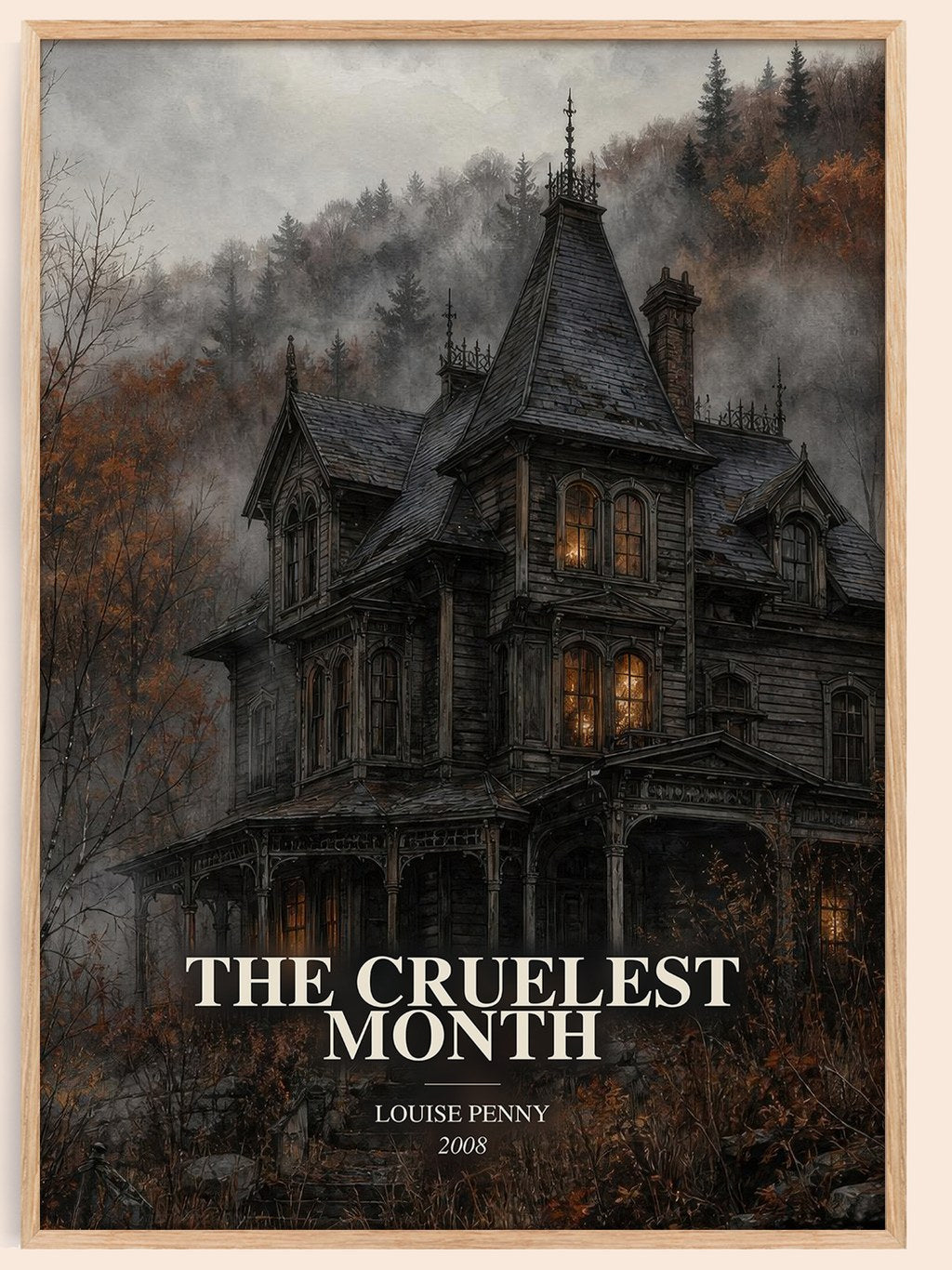 The Cruelest Month watercolour book poster by Louise Penny – framed literary art print