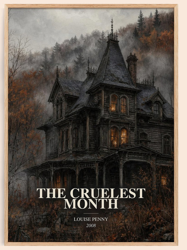 The Cruelest Month watercolour book poster by Louise Penny – framed literary art print