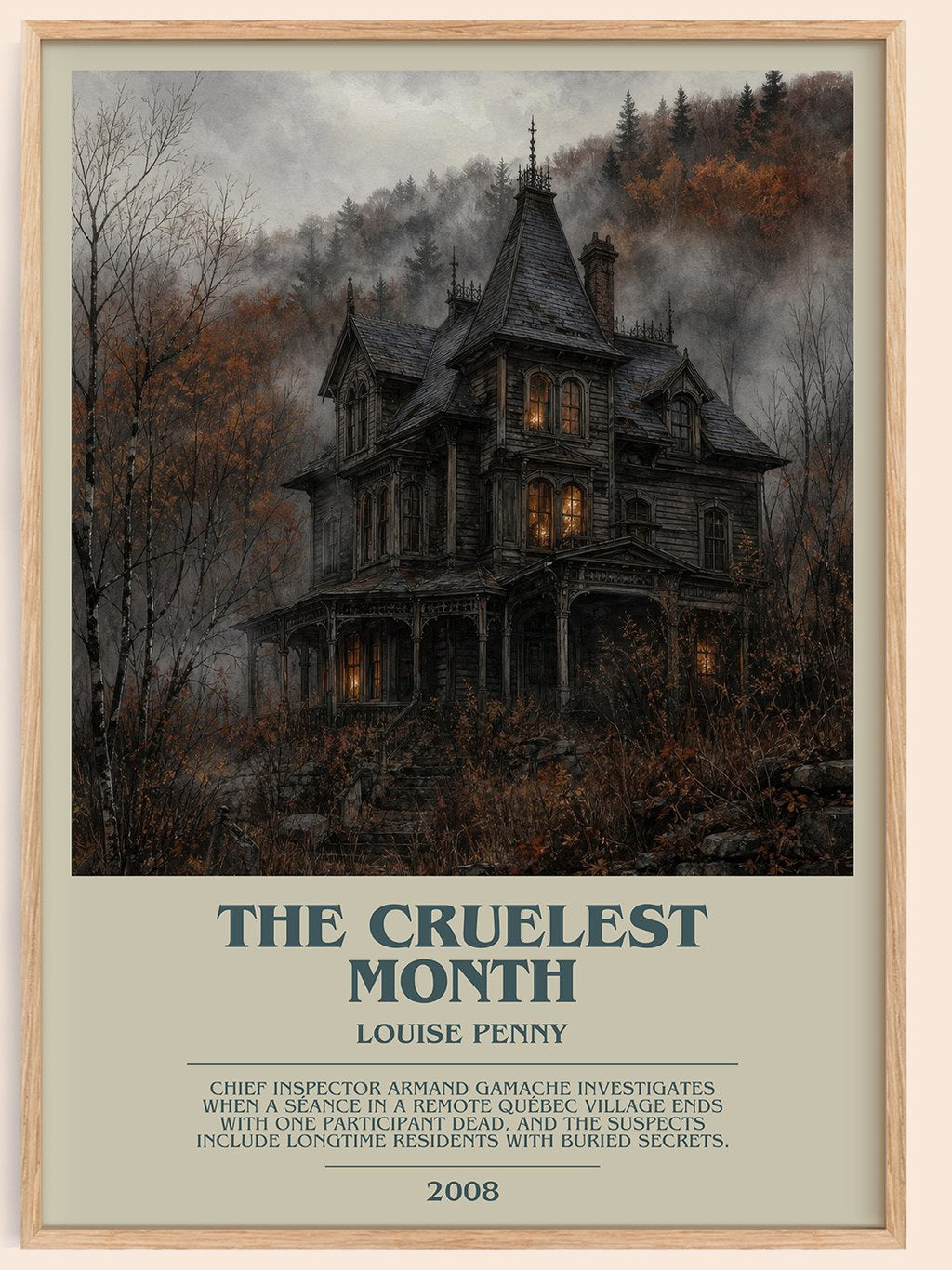 The Cruelest Month bookish book poster by Louise Penny – framed literary art print
