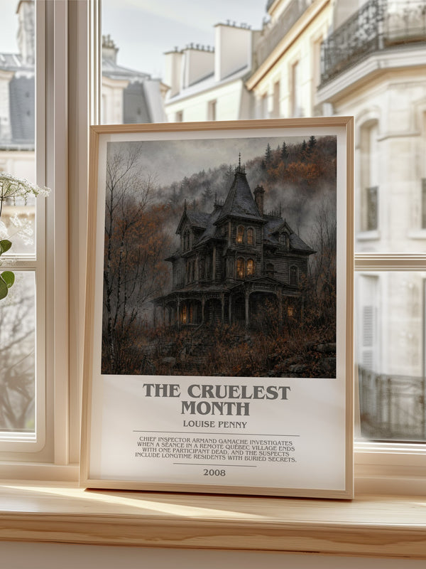 The Cruelest Month bookish poster colour and style options – Louise Penny book art
