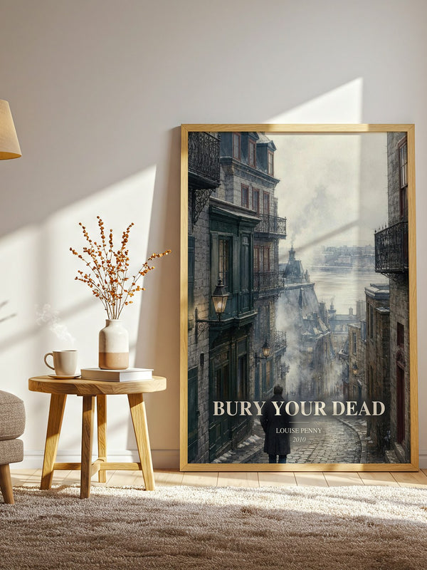 Bury Your Dead watercolour print in frame leaning in hallway – mystery wall art