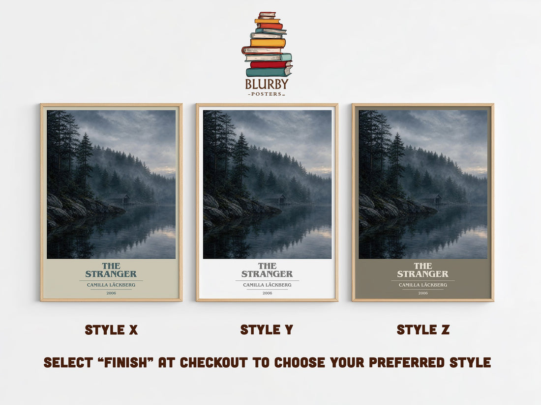 The Stranger book cover print in frame leaning in hallway – crime wall art (mockup)